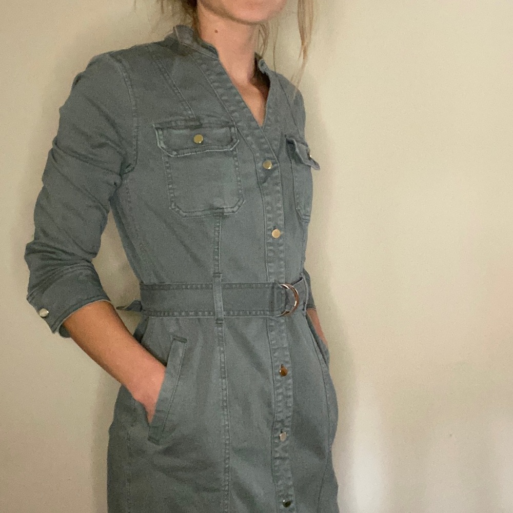 White House Black Market Olive Green Utility Midi Dress
